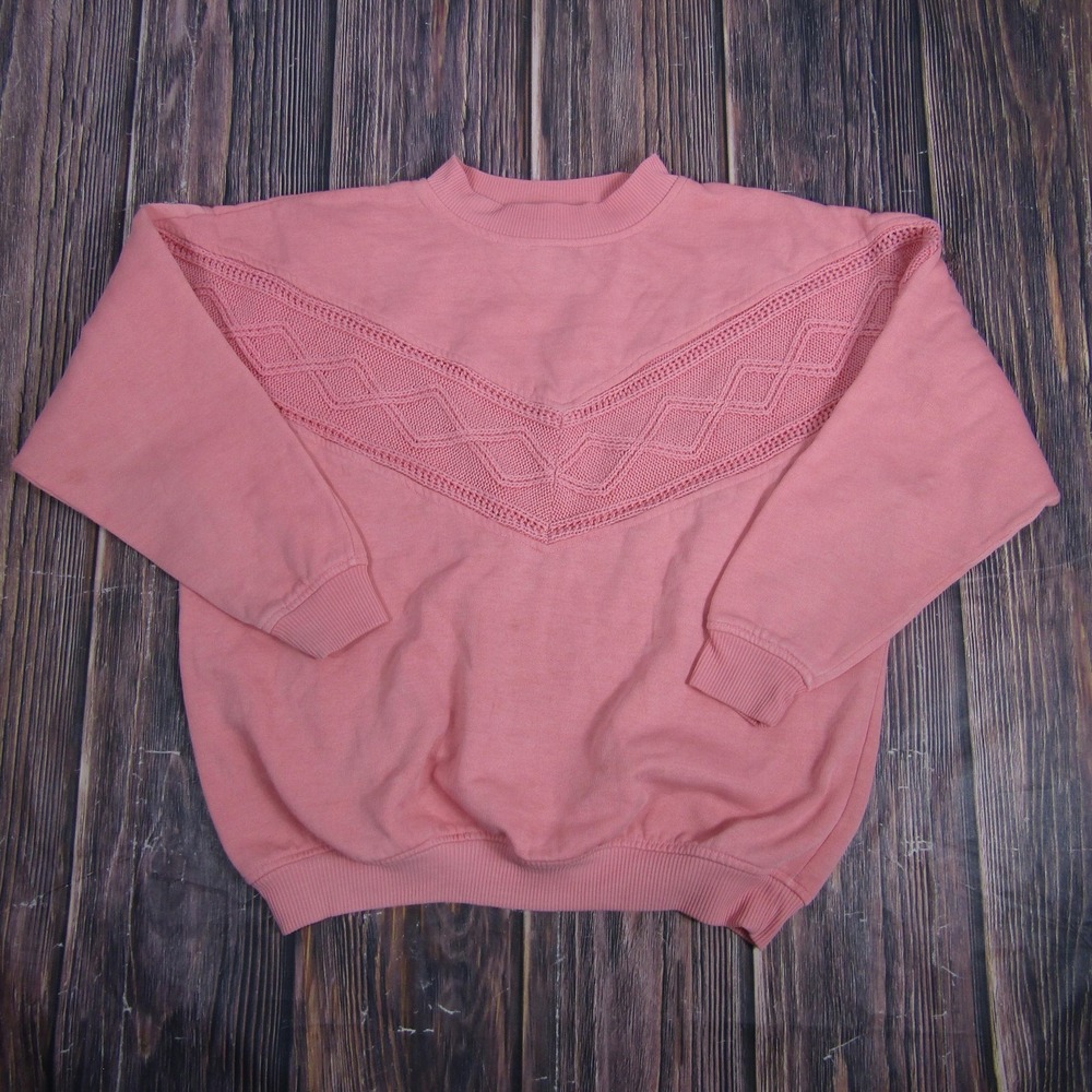 Pebble Court Sweatshirt Womens Large Pink Textured Chevron Yoke Pullover Casual
